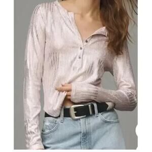 Pilcro Anthropologie The Andie Ribbed Henley Top Lavender Shimmer Size Medium